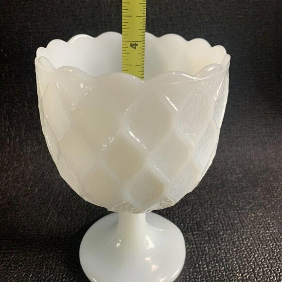 Vintage White Milk Glass Goblet Compote Pedestal Quilted Large 6.5" Tall - Picture 10 of 12